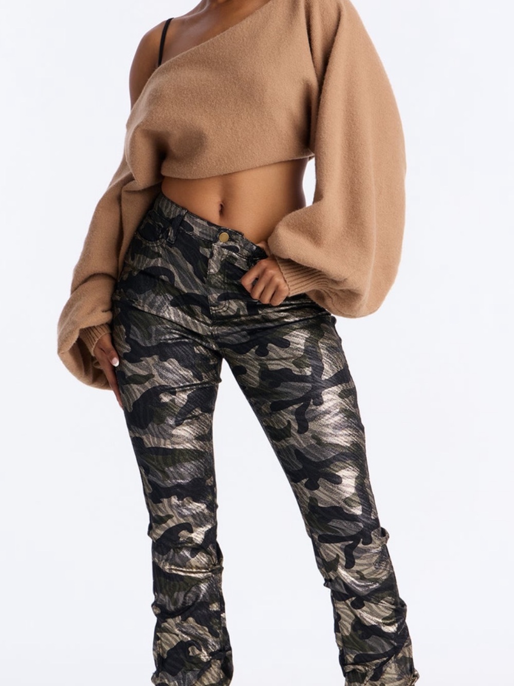 New Fashion Nova Camouflage Stacked Jeans